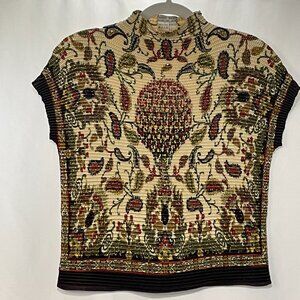 (NWOT) ROBERTO MAKALI Boho Rare Find Paisley Cropped Beaded Top - Black/Red - L